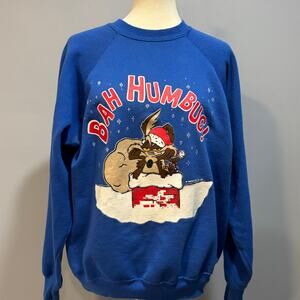 Vntg 90s Looney Tunes Wile E. Coyote "Bah Humbug!" Christmas Sweatshirt, Size L